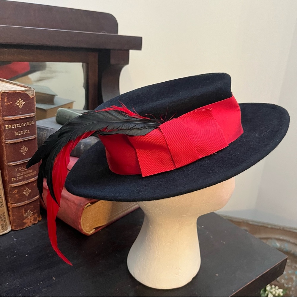Tally Ho Black Hat with Red Band and Feather